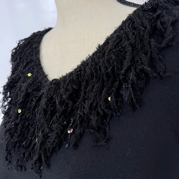 VINTAGE SUSAN BRISTOL Black V Neck Pullover Sweater Embellished Neckline Sz 1X - Picture 4 of 9